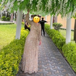 Mac Duggal Long Sleeve Sequin Column Gown